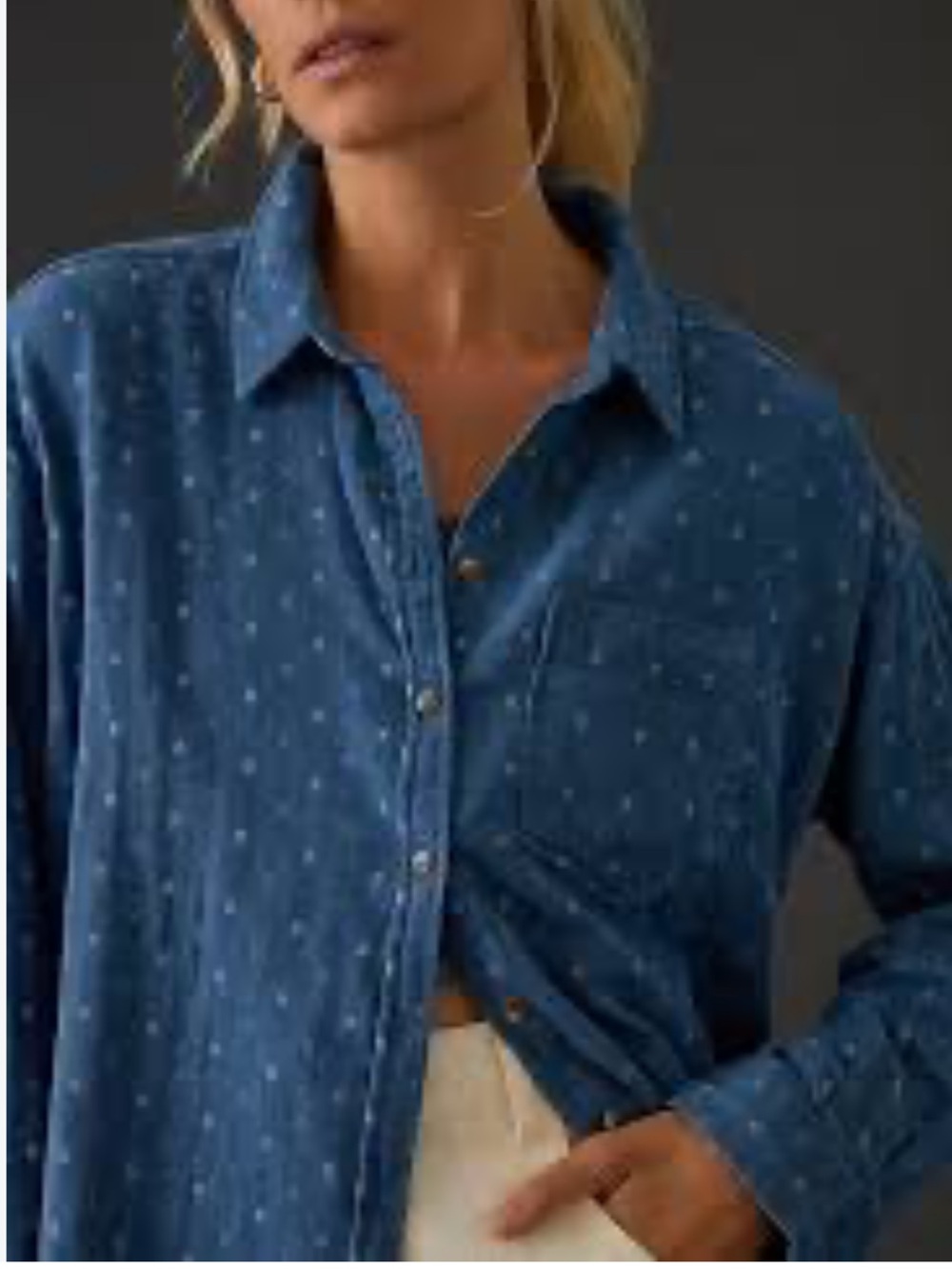 Anthropologie Pilcro Double Cloth Cotton Button Down Shirt Indigo Oversized-S